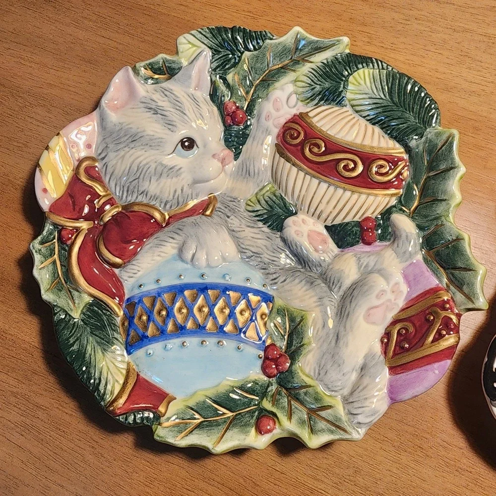 Vintage Fitz And Flyod Cat Christmas Plates Set Of 2